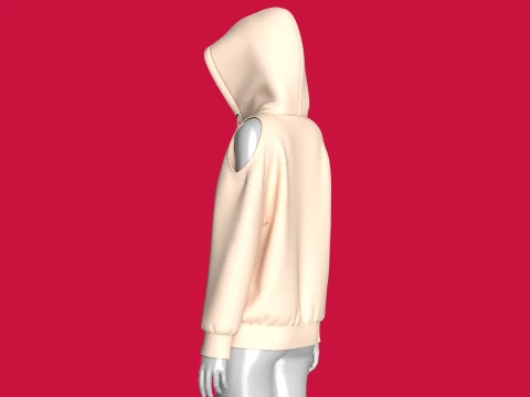 Girls Cold Shoulder Hoodie With Pocket 3D Model