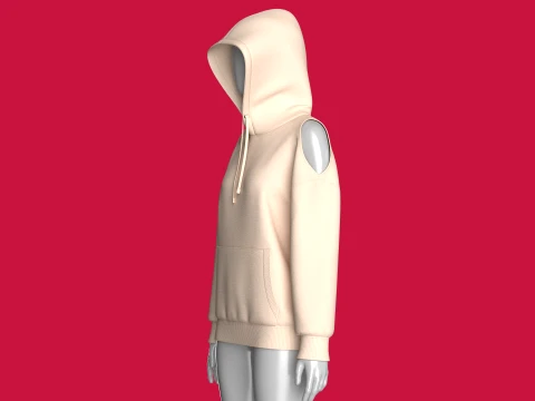 Girls Cold Shoulder Hoodie With Pocket 3D Model