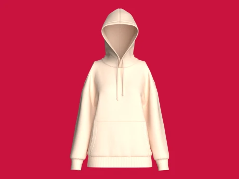 Girls Cold Shoulder Hoodie With Pocket 3D Model