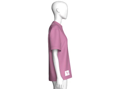 패치가 있는 여아용 크루넥 티셔츠 3D 모델