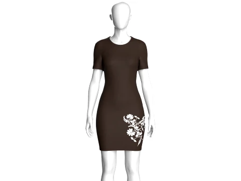 Girls Dark Brown Bodycon Mini Dress 3D Model