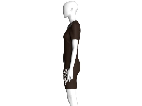 Girls Dark Brown Bodycon Mini Dress 3D Model