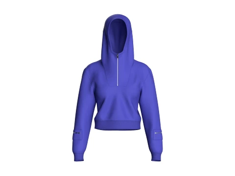 Sweat &agrave; capuche court &agrave; demi-zip pour fille Modèle 3D