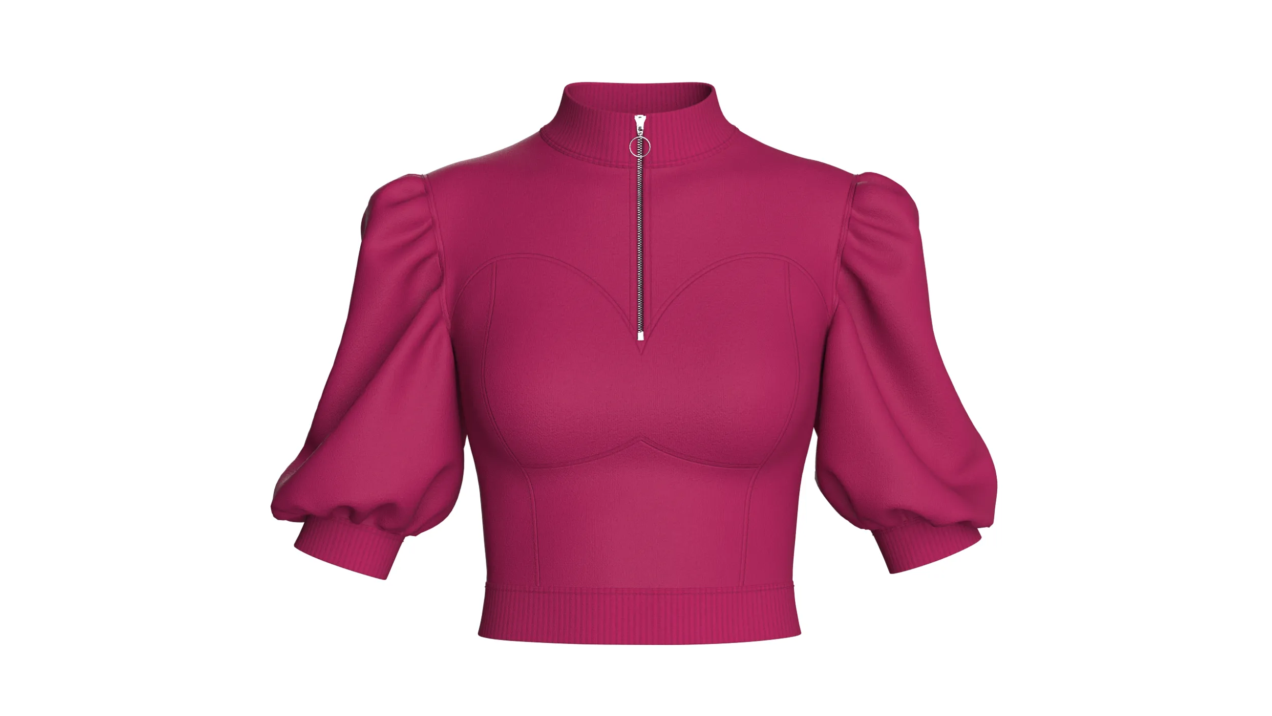 Top curto feminino com meio z&iacute;per e manga bufante Modelo 3D .c4d .max .obj .3ds .fbx .stl .blend 