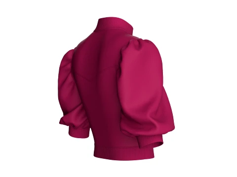 Top curto feminino com meio z&iacute;per e manga bufante Modelo 3D