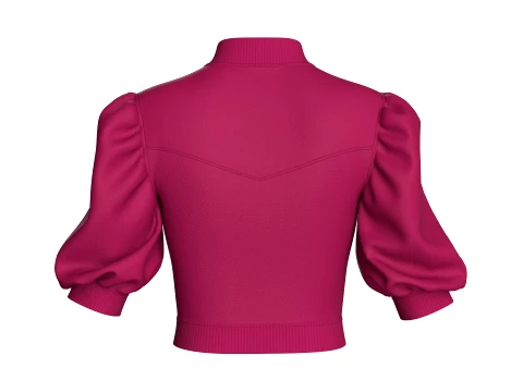 Top curto feminino com meio z&iacute;per e manga bufante Modelo 3D