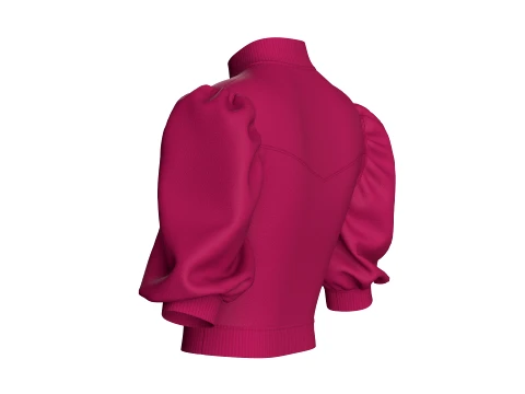Top curto feminino com meio z&iacute;per e manga bufante Modelo 3D