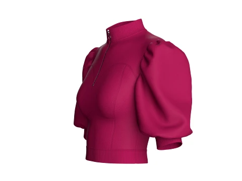 Top curto feminino com meio z&iacute;per e manga bufante Modelo 3D