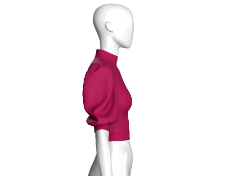 Top curto feminino com meio z&iacute;per e manga bufante Modelo 3D