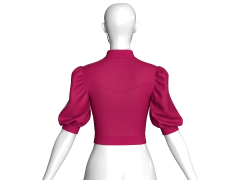 Top curto feminino com meio z&iacute;per e manga bufante Modelo 3D