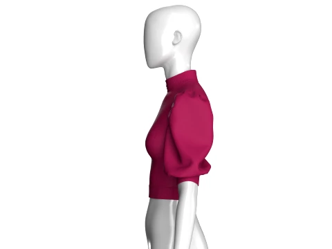Top curto feminino com meio z&iacute;per e manga bufante Modelo 3D