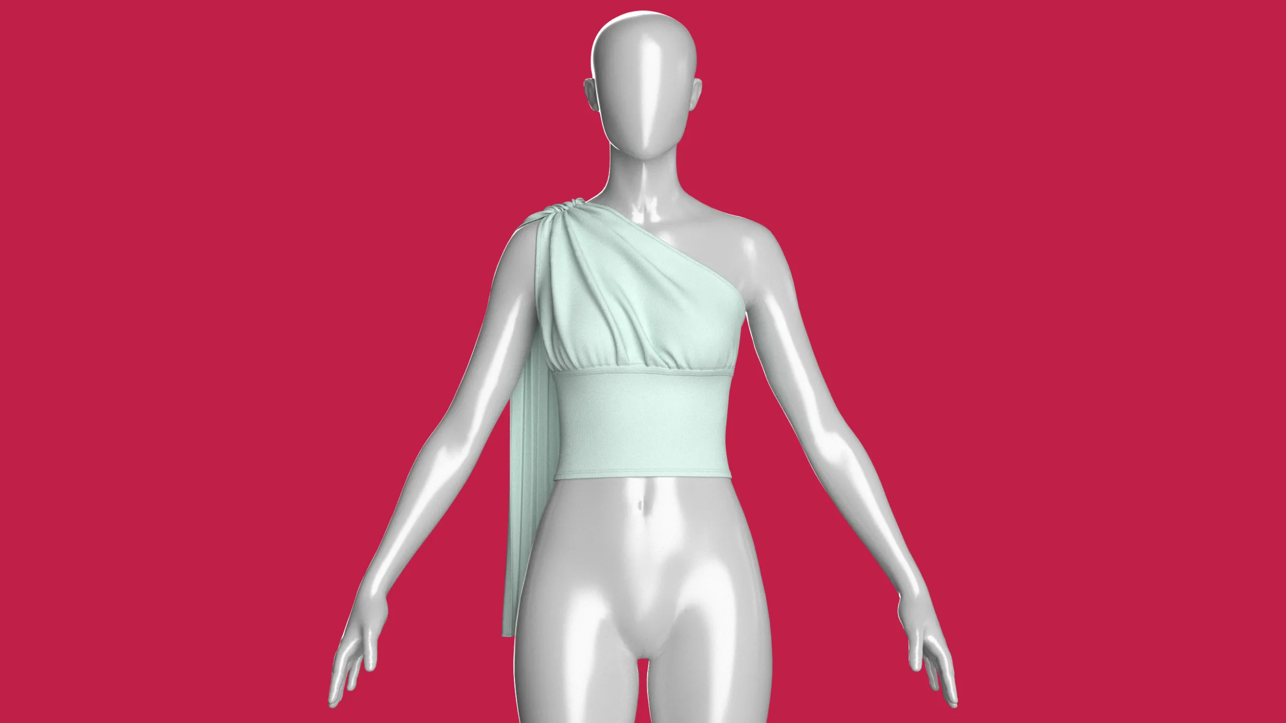 Girls One-Shoulder Draped Cropped Top 3D Model .c4d .max .obj .3ds .fbx .stl .blend 