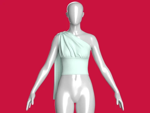 Top corto drappeggiato con una spalla per ragazza Modello 3D