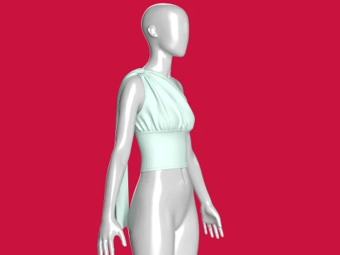 Girls One-Shoulder Draped Cropped Top 3D Model
