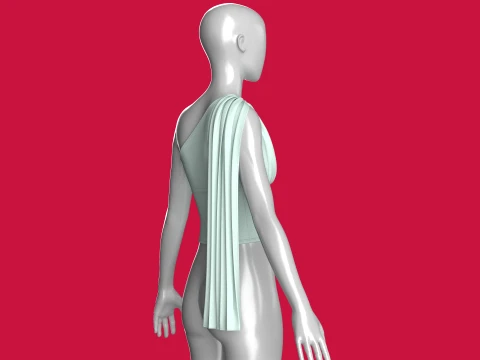 Girls One-Shoulder Draped Cropped Top 3D Model