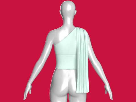 Girls One-Shoulder Draped Cropped Top 3D Model