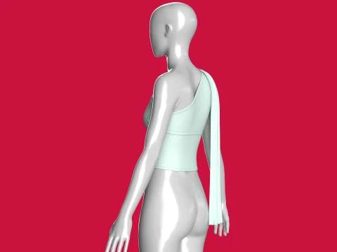 Girls One-Shoulder Draped Cropped Top 3D Model