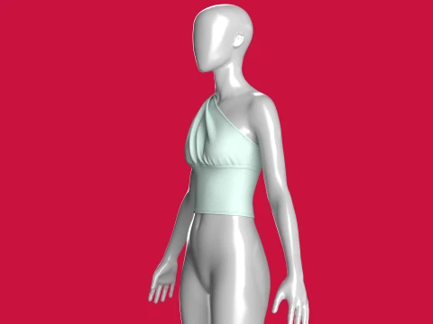 Girls One-Shoulder Draped Cropped Top 3D Model
