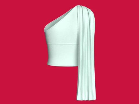Girls One-Shoulder Draped Cropped Top 3D Model