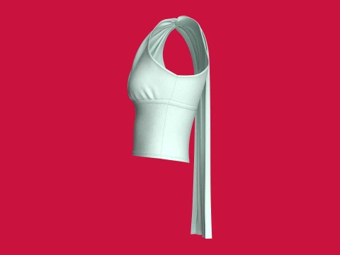 Girls One-Shoulder Draped Cropped Top 3D Model