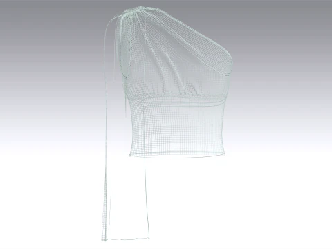 Girls One-Shoulder Draped Cropped Top 3D Model