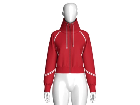 Girls Raglan High-Neck Crop Jacket 3D Model