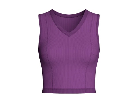 Top corto a costine con scollo a V per ragazze Modello 3D
