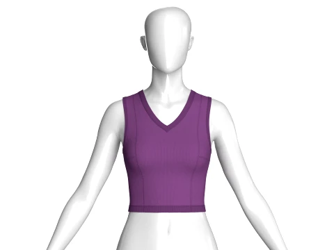 Girls V-Neck Ribbed Crop Top 3D Model