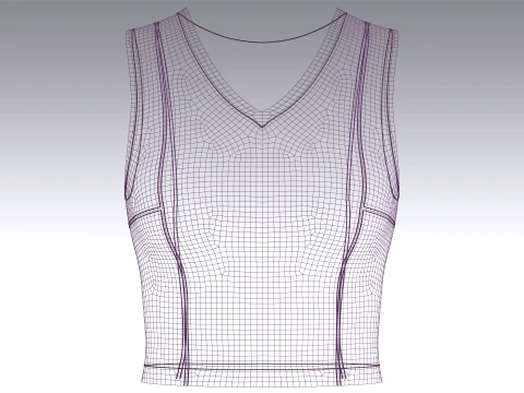 Girls V-Neck Ribbed Crop Top 3D Model