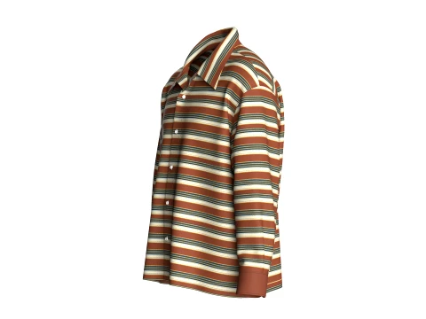 Men Long Sleeve Striped Shirt 3D Model