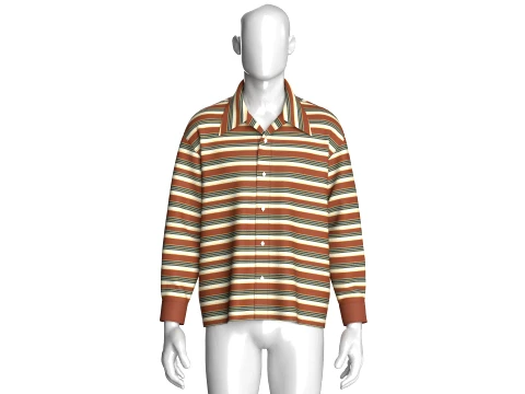 Men Long Sleeve Striped Shirt 3D Model