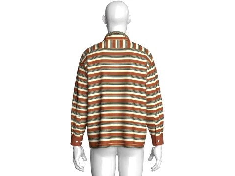 Men Long Sleeve Striped Shirt 3D Model