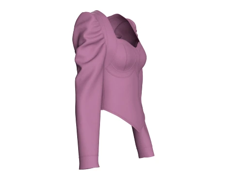 Girls Bustier Crop Top With Puff Sleeve 3D Model