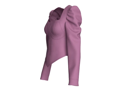 Girls Bustier Crop Top With Puff Sleeve 3D Model