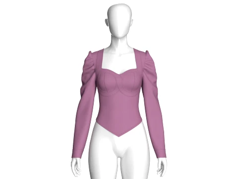 Girls Bustier Crop Top With Puff Sleeve 3D Model