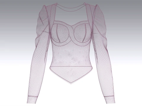 Girls Bustier Crop Top With Puff Sleeve 3D Model