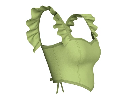 Girls Lace-Up Back Detail Ruffle Crop Top 3D Model