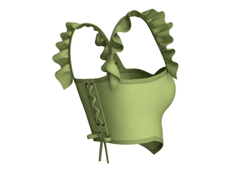 Girls Lace-Up Back Detail Ruffle Crop Top 3D Model