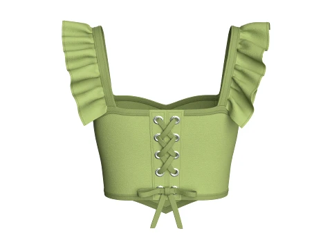 Girls Lace-Up Back Detail Ruffle Crop Top 3D Model