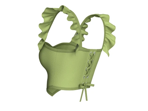 Girls Lace-Up Back Detail Ruffle Crop Top 3D Model