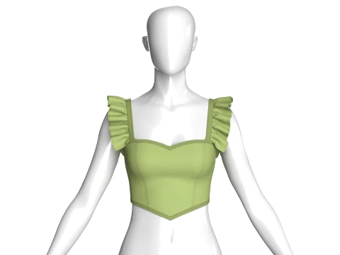 Girls Lace-Up Back Detail Ruffle Crop Top 3D Model