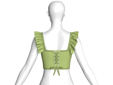 Girls Lace-Up Back Detail Ruffle Crop Top 3D Model