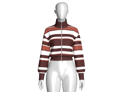 Girls Multi-Color Striped Cropped Jacket 3D Model