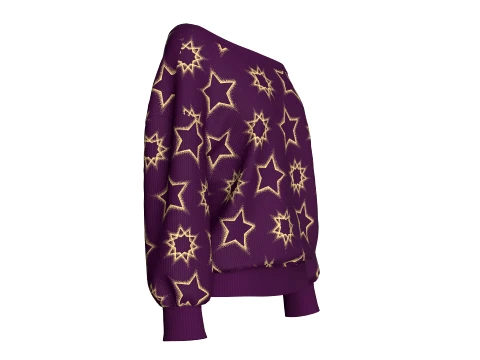 Girls Off-Shoulder Printed Sweater 3D Model