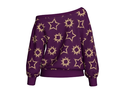 Girls Off-Shoulder Printed Sweater 3D Model
