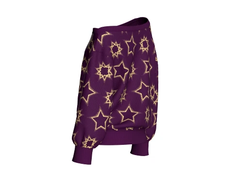 Girls Off-Shoulder Printed Sweater 3D Model