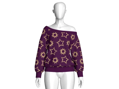 Girls Off-Shoulder Printed Sweater 3D Model