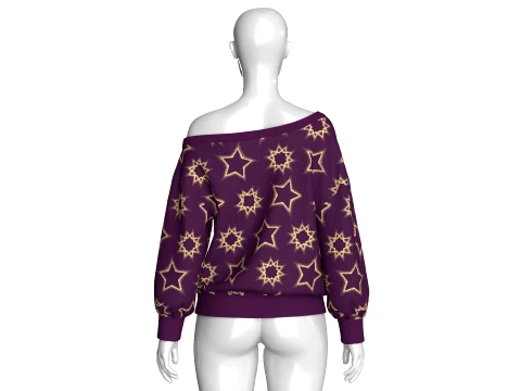 Girls Off-Shoulder Printed Sweater 3D Model