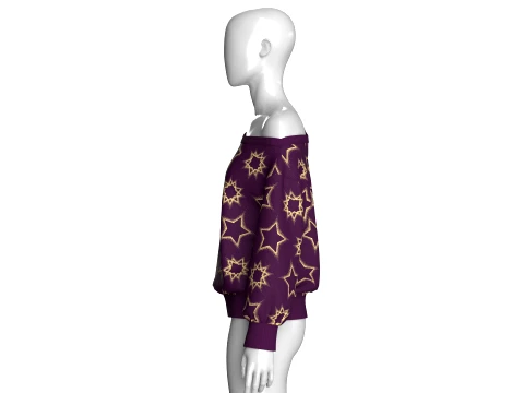 Girls Off-Shoulder Printed Sweater 3D Model