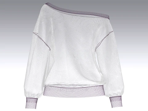 Girls Off-Shoulder Printed Sweater 3D Model
